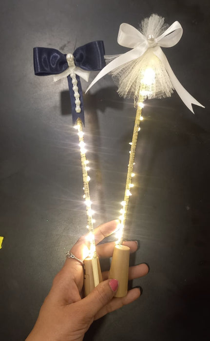 SATYAM KRAFT LED Bridal Entry Glow Stick with Fairy Lights, Wedding Entry Light Stick for Bride & Bridesmaids, Mehndi Haldi Decoration Light Wand with Bow & Pearl Design for Wedding, Party & Celebration
