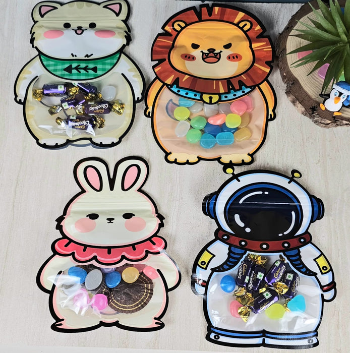 20 Pcs Animal Design Ziplock  Pouches  For Gifting, Return Gifts, Birthday, Baby Shower, Party Pouches | Chocolate & Dry Fruit Packing