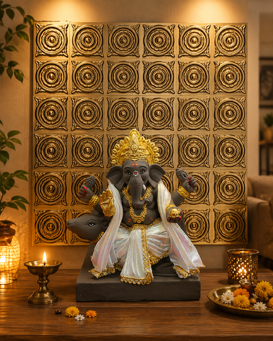 Premium Ganpati  Bappa Backdrop Wall Panels (9 pcs set) | 30 × 30 CM Each Panel | 90 × 90 CM DIY Mandap Background | 9 Panels | 3 Designs | Includes Double-Sided Tape