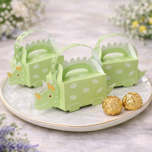 Dinosaur Theme Favor Folding Storage Box for Return Gift, Birthday, Valentine's Day - Boxes, Perfect for Packing Chocolate, Dry Fruits, and Invitations (Green)