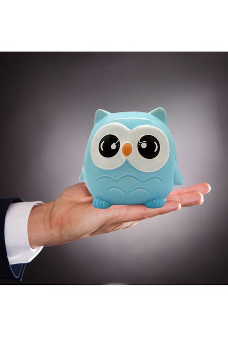 1 Piece Ceramic Blue Owl Design Gullak Piggy Bank for Rupees Savings - Coin Storage Tip Box Ideal for Kids and Adults - Money Kilona Pikibank ATM Coinbox Gulak (Pack of 1) (Blue)