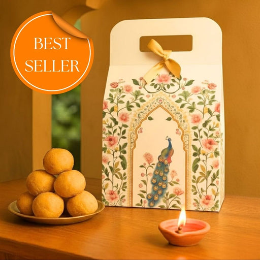 5 Pcs Shahi Dibba Foldable Peacock Hamper Boxes with Ribbon | Premium Gift Packaging for Diwali, Weddings & Special Occasions