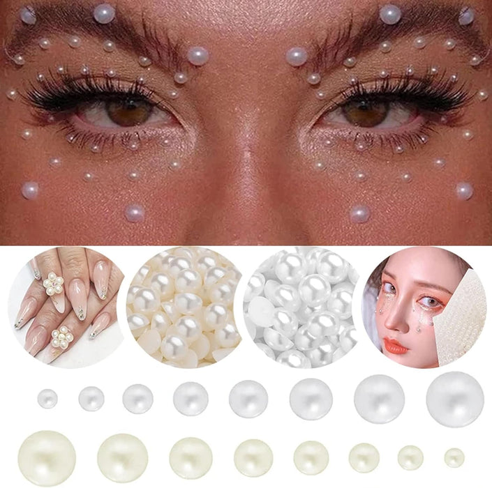 1200 Pcs Half OffWhite Moti Pearls Beads for Jewellery Making, Necklace, Nail decor, Bracelet Set for Beading, Crafting, Scrap Booking and Hand Embroidery Materials (5 mm)(Off-White)