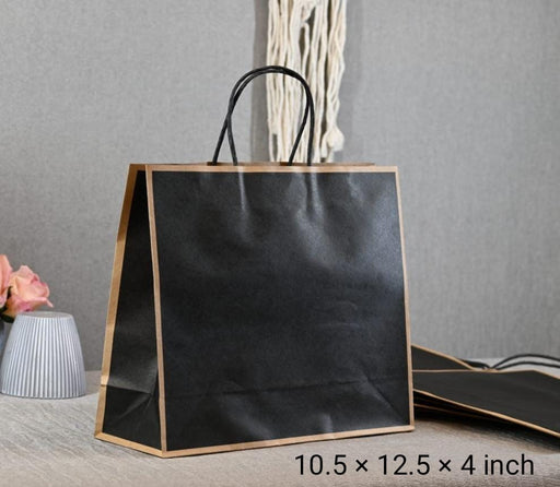 Large Size BLACK (10.5X12.5 X4 inch) Paper Bags With Handle Gift Paper bag, Carry Bags, gift For Valentine Gifting, marriage Return Gifts, Birthday, Wedding, Party, Season's Greetings
