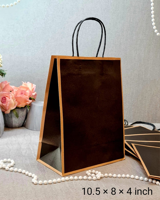 Medium Size BLACK (10.5X8 X4 inch) Paper Bags With Handle Gift Paper bag, Carry Bags, gift For Valentine Gifting, marriage Return Gifts, Birthday, Wedding, Party, Season's Greetings