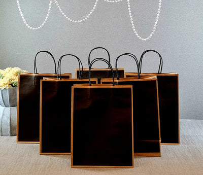 20 Pcs Medium Size BLACK (10.5X8 X4 inch) Paper Bags With Handle Gift Paper bag, Carry Bags, gift For Valentine Gifting, marriage Return Gifts, Birthday, Wedding, Party, Season's Greetings