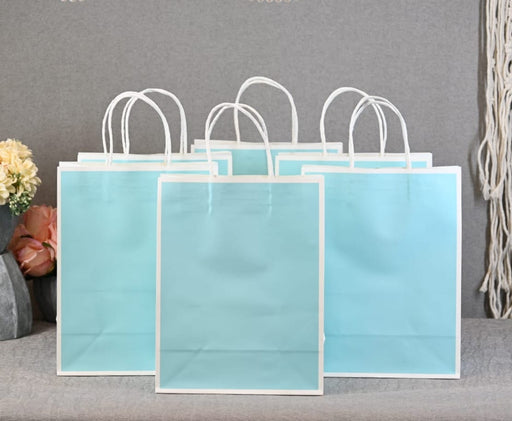 20 Pcs Medium Size Aqua blue(27 X21 X11 cm) Paper Bags With Handle Gift Paper bag, Carry Bags, gift For Valentine Gifting, marriage Return Gifts, Birthday, Wedding, Party, Season's Greetings