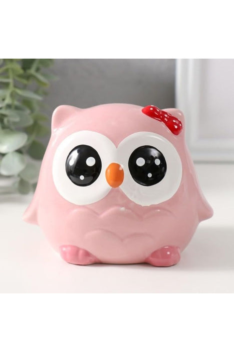 1 Piece Ceramic pink Owl Design Gullak : Piggy Bank for Rupees Savings - Coin Storage Tip Box Ideal for Kids and Adults - Money Kilona Pikibank ATM Coinbox Gulak (Pack of 1) (Pink)