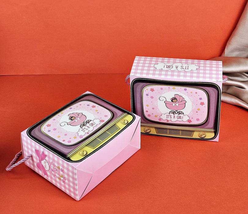 12 PCS Tv shape Gift Boxes With Handle Gift Paper Boxes, Gift for Birthday Gifting, Gifts, Birthday, Party, Season's Greetings, Gift For Boy & Girl (Pink)