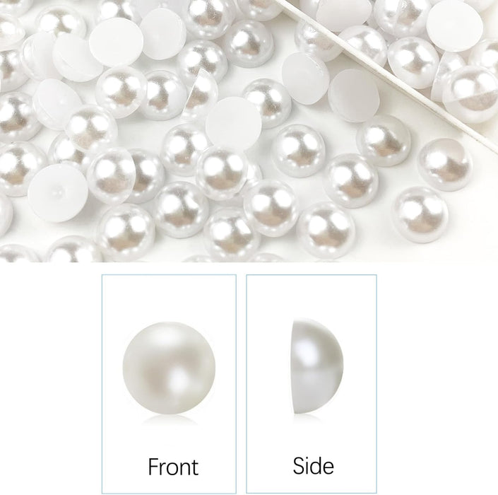 1200 Pcs Half White Moti Pearls Beads for Jewellery Making, Necklace,Nail decor, Bracelet Set for Beading, Crafting, Scrap Booking and Hand Embroidery Materials (5 mm)(White)