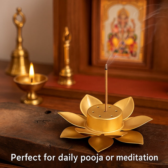 3 Pcs Golden Lotus Metal Agarbatti Stand – Premium Incense Stick Holder (13 cm x 3 cm)