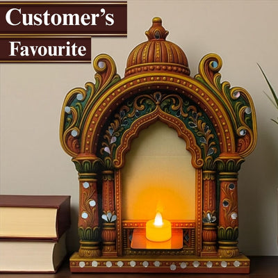1 Pcs Handcrafted Jarukha Design Wooden Candle Holder –with FREE LED CANDLE with DIY KIT