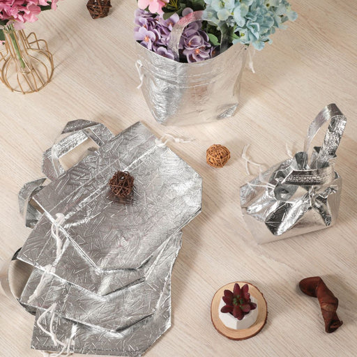 10 Pcs Non Woven Fabric Bag With Handle 23 * 22 cm Gift Non Woven bag, Carry Bags, gift bag for Birthday, Festivals, Season's Greeting, Diwali, Navratri(Silver)