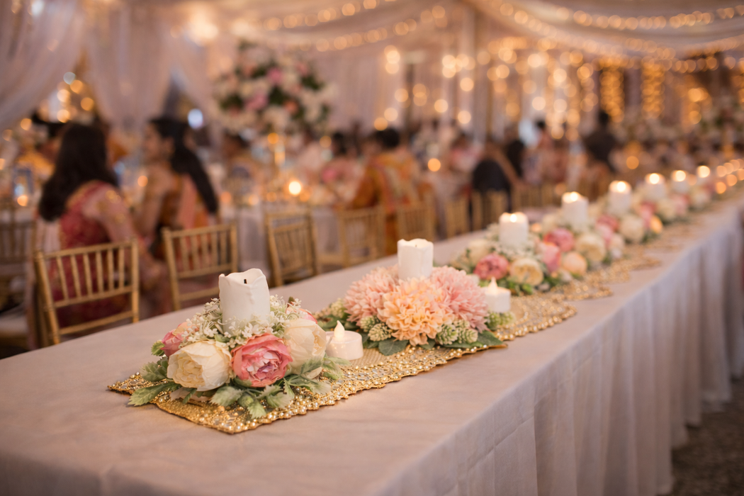 Artificial Flower Center Table Runner Candle Holders with LED candle for Center Table Decor, LED Tealight Candle with Artificial Floral Arrangement, Home Decoration, Housewarming, Wedding, and Festive Decor