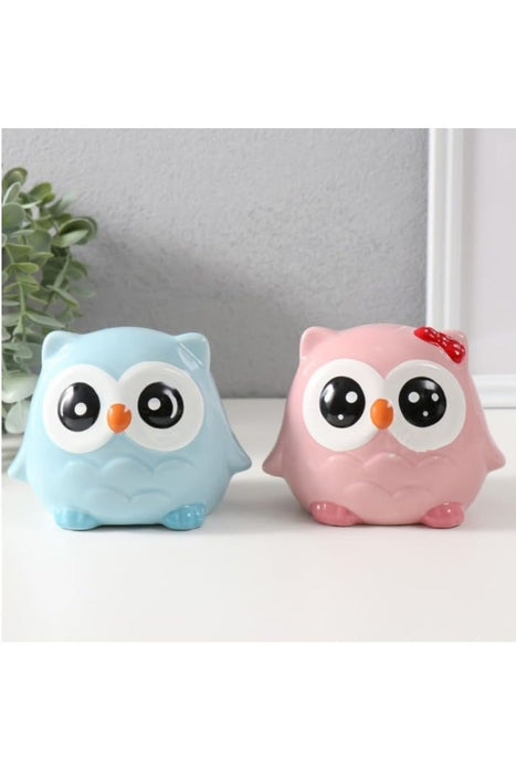 1 Piece Ceramic pink Owl Design Gullak : Piggy Bank for Rupees Savings - Coin Storage Tip Box Ideal for Kids and Adults - Money Kilona Pikibank ATM Coinbox Gulak (Pack of 1) (Pink)