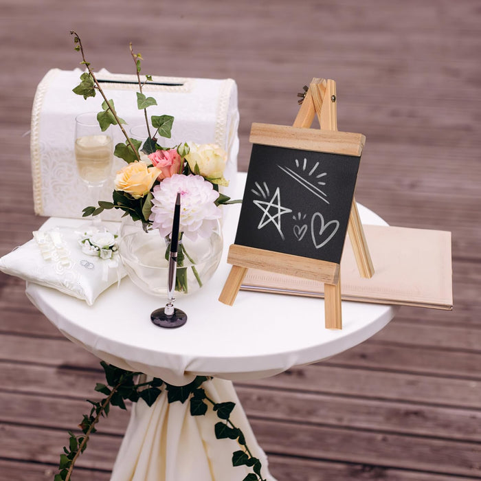 SATYAM KRAFT 2 Pcs Wooden Mini Foldable and Lightweight Tripod Easel with Chalk board Black Board for Kids Learning,Great Display of Small Artworks, Restaurant Menu,Wedding  welcome Decoration  (Pack of 2)