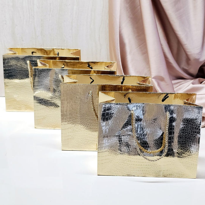 10 Pcs Small Size Shiny Paper Bag Gift Bags with Handle Gift Paper bag, gift For Gifting, marriage, Return Gifts, Birthday, Wedding, Party, Season's Greetings (Small, Golden)