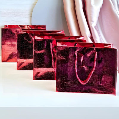 12 Pcs Small Size Shiny Paper Bag Gift Bags with Handle Gift Paper bag, gift For Gifting, marriage, Return Gifts, Birthday, Wedding, Party, Season's Greetings (Small, Red)