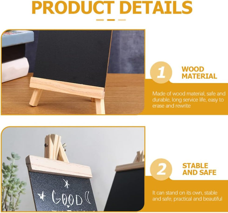 2 Pcs Wooden Mini Foldable and Lightweight Tripod Easel with Chalk board Black Board for Kids Learning,Great Display of Small Artworks, Restaurant Menu,Wedding  welcome Decoration  (Pack of 2)