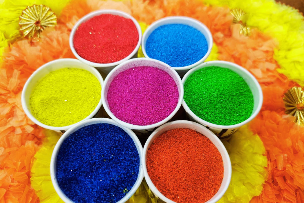 SATYAM KRAFT 8 Packet Multi Rangoli Colour, Rangoli Powder (1 box) for  decorate rangoli for Diwali Navratri New Year Festival.