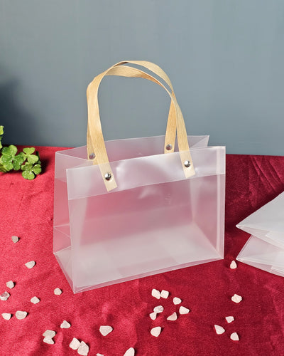 12 Pcs Small size (19.5 X 8.5 X 14.5 CM )Translucent Bags Goodie Bags With Handle Gift bag, hamper bag, Carry Bags, shopping gift bag, gift for Gifting, Presents, Return Gifts, Birthday, Party, Festivals