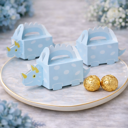 Dinosaur Theme Favor Folding Storage Box for Return Gift, Birthday, Valentine's Day - Boxes, Perfect for Packing Chocolate, Dry Fruits, and Invitations (Blue)