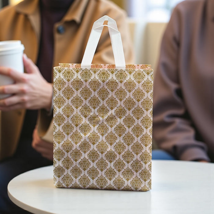 25 Pcs Golden Print Non-Woven Gift Bags – 10x12 Inch Reusable Party & Return Favor Bags