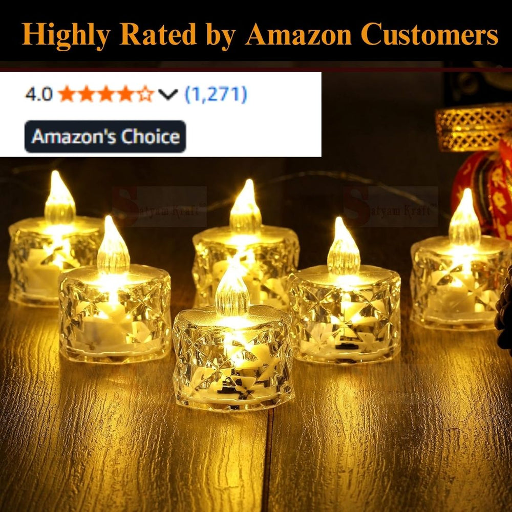 24 Pcs Flameless and Smokeless Decorative Candles Transparent Acrylic Led Tea Light Candle for Christmas, Festival,Candles (Yellow, 2 cm)