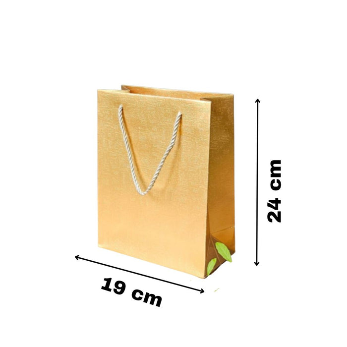 SATYAM KRAFT 12 pcs Medium Size Paper Bag With Handle 24 x 19 x 9.5 cm Gift Paper bag, Carry Bags, gift bag, gift for Birthday, gift for Festivals, Season's Greetings and other Events(Gold)(Pack of 12)