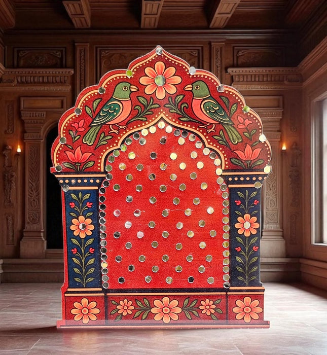 Round Ganpati Mandap with Stand – 18 Inch | Mandala & Peacock Theme + Jharokha Shape Option
