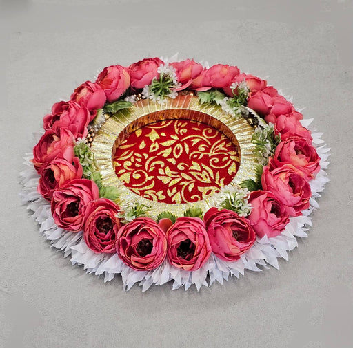 Handmade Floral Ring Platter/Pionee Platter  – Decorative Flower Ring Tray with Artificial Roses  for Wedding, Engagement | Pooja Platter, Center Table Decor,Gifting
