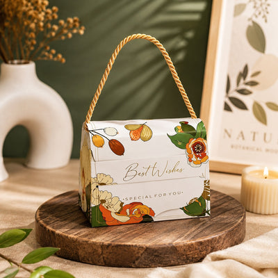 Decorative Folding Storage Box/ Purse style for Return Gift, Birthday, Valentine's Day - Boxes, Perfect for Packing Chocolate, Dry Fruits, and Invitations (White)(small) (9 CM)