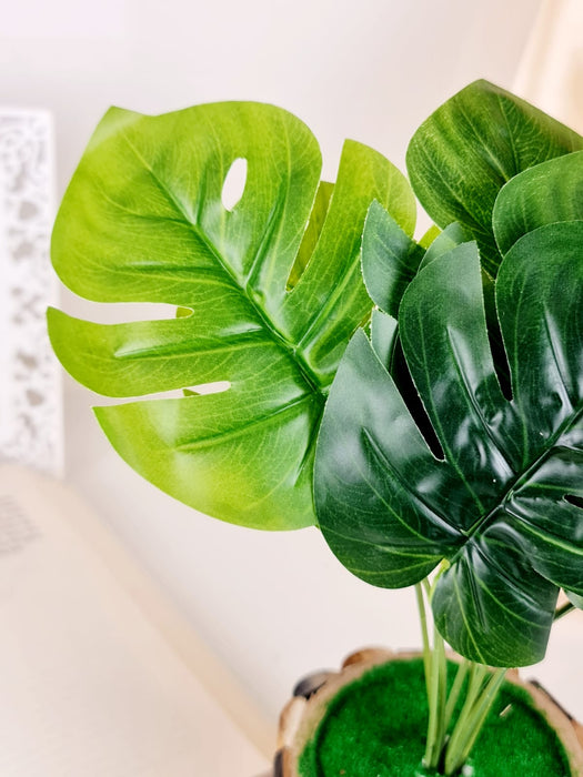 1 Pcs Artificial Monstera Palm Leaves Flower with Aesthetic Pot, Faux Flower Plant for Home Decor, Gifting, Office Desk, Bedroom, Living Room Decorations, Showpiece, Table Top (Pack of 1)