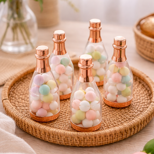 Rosegold Colour Champagne Design Plastic Storage Bottles (11.5 cm) | Perfect for Return Gifts, Chocolates, Dry Fruits & Invitations baatli,batli,chandi