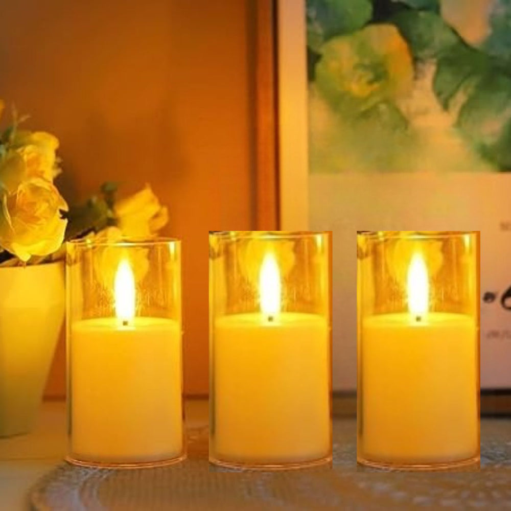 3 pcs Flameless Led Tea Light Piller Candle for Home Decoration(small)