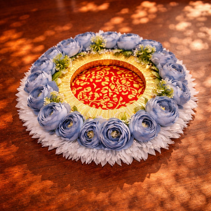 Handmade Floral Ring Platter/Pionee Platter  – Decorative Flower Ring Tray with Artificial Roses  for Wedding, Engagement | Pooja Platter, Center Table Decor,Gifting