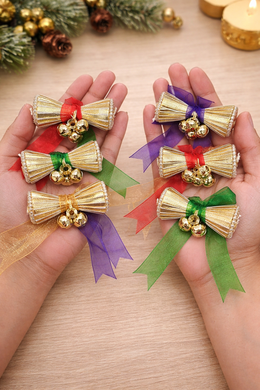 Wedding Bell Damru Design Decorative Latkan| Golden Festive Damru Bells with Ribbon for Wedding, Haldi, Mehendi & Return Gifts