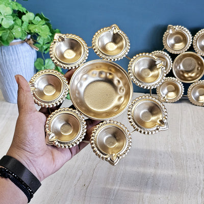 1 Set (2 Pcs) Decorative Round Gold Polish Decorative Urli Bowl for Home Decor,Mandir Decor,Diwali Decor, Ganpati mandap, Floating Flowers,Candles Diya holder, Office,Table Decor, Entrance Decoration Item (Pack of 2) (Golden)