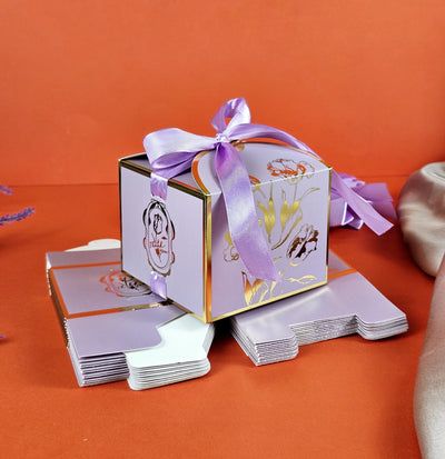 12 Pcs Small Size Square Shape Decorative Folding Storage Box With Ribbon for Return Gift, Birthday, Boxes, Occasions, Perfect for Packing Chocolate, Dry Fruits(Purple)