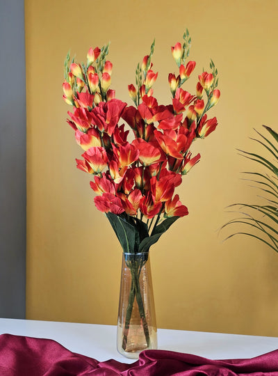 2 Bunch Gladious Artificial Flower Bunch for Gifting, Home Decor, Bedroom, Garden, Balcony,Table Top, Office Corner Decoration and Craft (Pack of 2 Bunch)