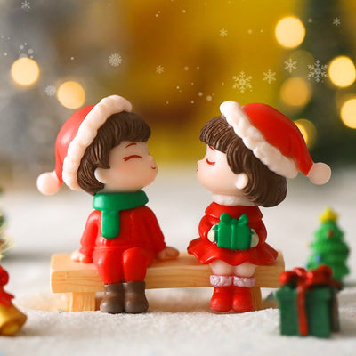 1 Set (2 Pcs) Romantic Couple Miniature Figurine | Cute Boy & Girl Love Showpiece Sitting on Bench | Decorative Gift for Home, Table, Bedroom, Office, Car Dashboard (Multicolor)