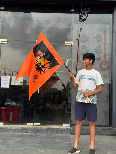 Kesariya Hindu Festival Flag – Available in Two Sizes | Hanuman Ji Double Printed Flag with Shree Ram
