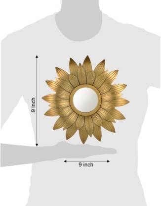 SATYAM KRAFT 1Pcs Wall Mirror Hanging Sunflower Shape Design Round Frame For Home Decor,Hanging In Bedroom,Living Room With Hook For Hanging On Walls For Home Decorations (Framed) (Brown,Pack Of 1)