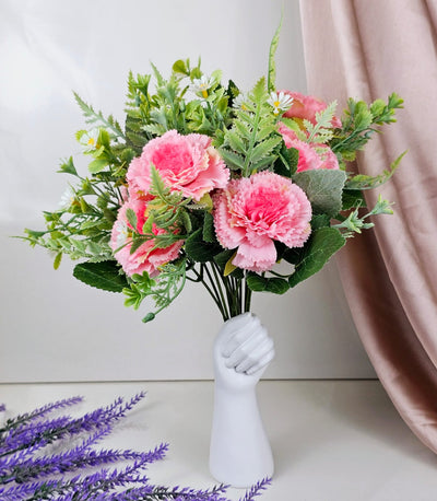 2 Bunch Carnation Sticks Artificial Flowers Bouquet Sticks for Gifting, Home Decor, Room,Bedroom, Living Room, Anniversary Decoration Diwali Decor(Material: Fabric) (Without Vase Pot)