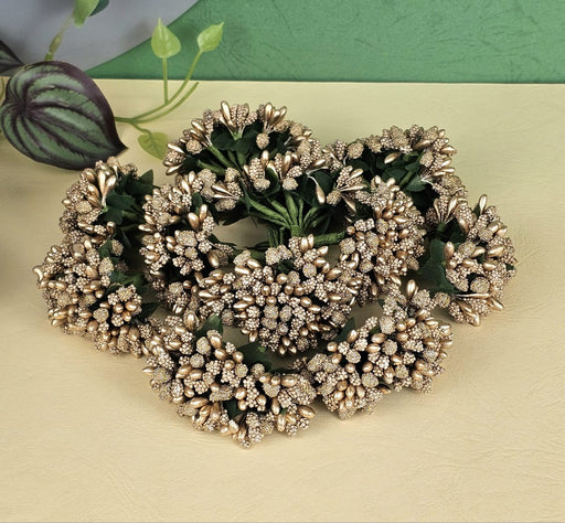 Artificial Golden Pollen Flowers for Tiara Making and Jewelry Making (12 Bunch in 1 Pack)(Golden)