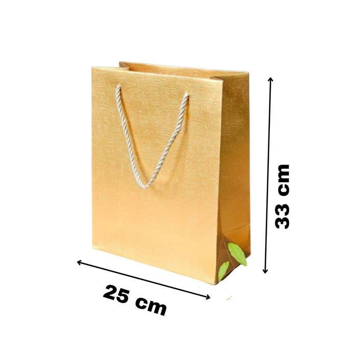 SATYAM KRAFT 6 pcs Big Size Paper Bag With Handle 33 x 25 x 12 cm Gift Paper bag, Carry Bags, gift bag, gift for Birthday, gift for Festivals, Season's Greetings and other Events(Gold)(Pack of 6)