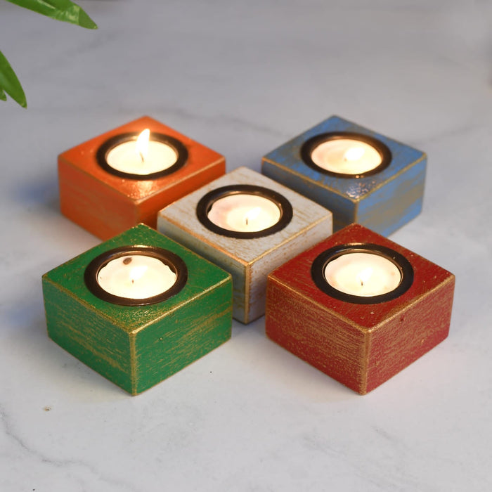 5 in 1 Tea light holder set for home decore wooden candle holder