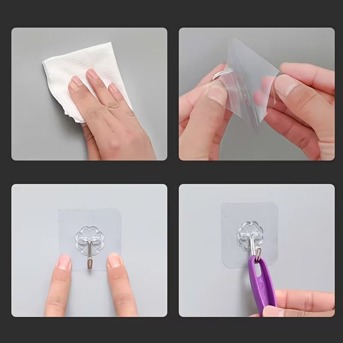 Hooks for Wall Without Drilling, Self Adhesive Hooks for Wall Heavy Duty Strong Nail Free for Hanging Photo Frame, Wall Hanger Sticky Hook,Hooks for Wall (Hanging Hook, Transparent)