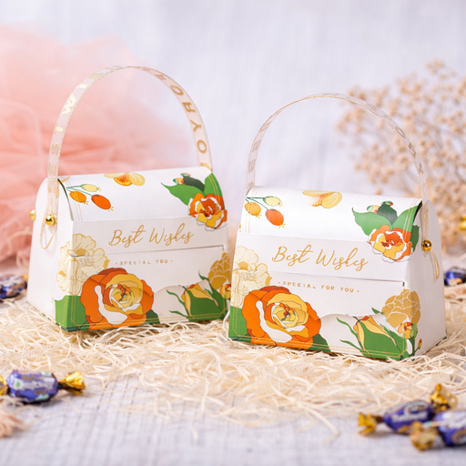 Decorative Folding Storage Box/ Purse style for Return Gift, Birthday, Valentine's Day - Boxes, Perfect for Packing Chocolate, Dry Fruits, and Invitations (White) (8 CM)