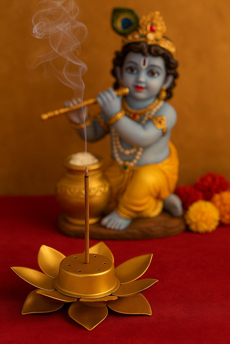3 Pcs Golden Lotus Metal Agarbatti Stand – Premium Incense Stick Holder (13 cm x 3 cm)